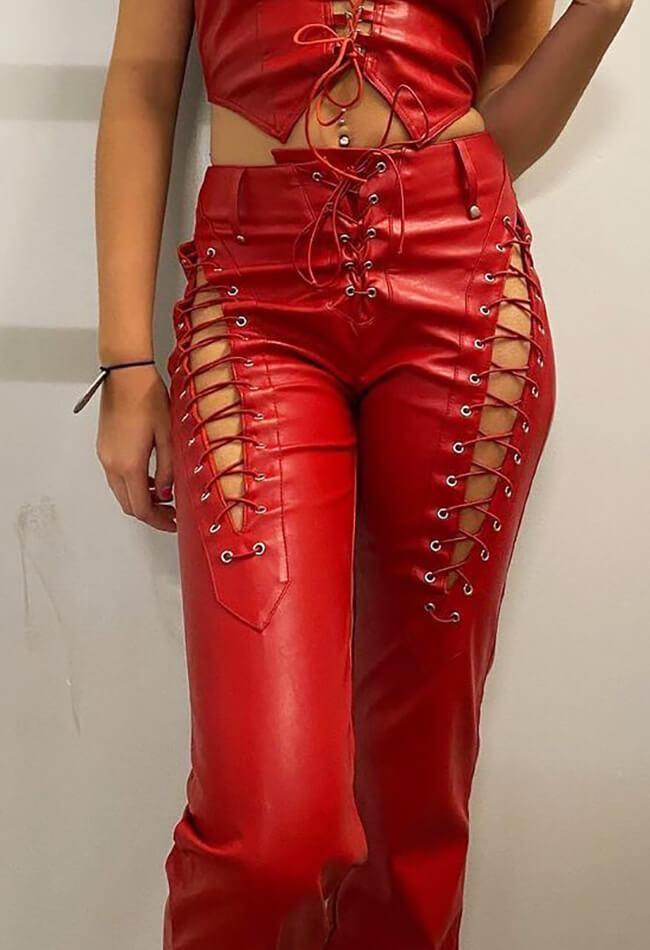 PU-Hose mit Cut-outs und Schnürung