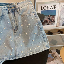 Rivet embellished layered denim skirt