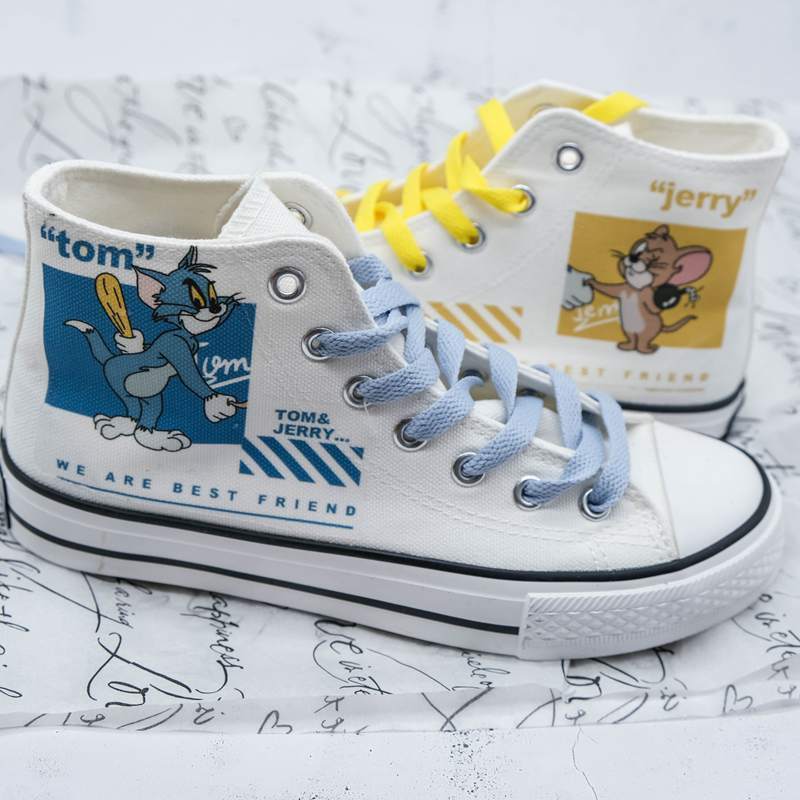 Zapatos de lona con estampado de dibujos animados de gato y ratón 