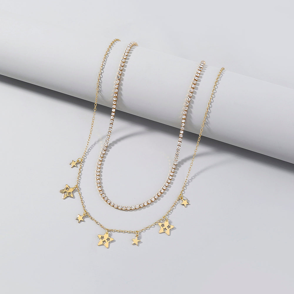 Sterne Weiße Diamanten Mehrere Halsketten