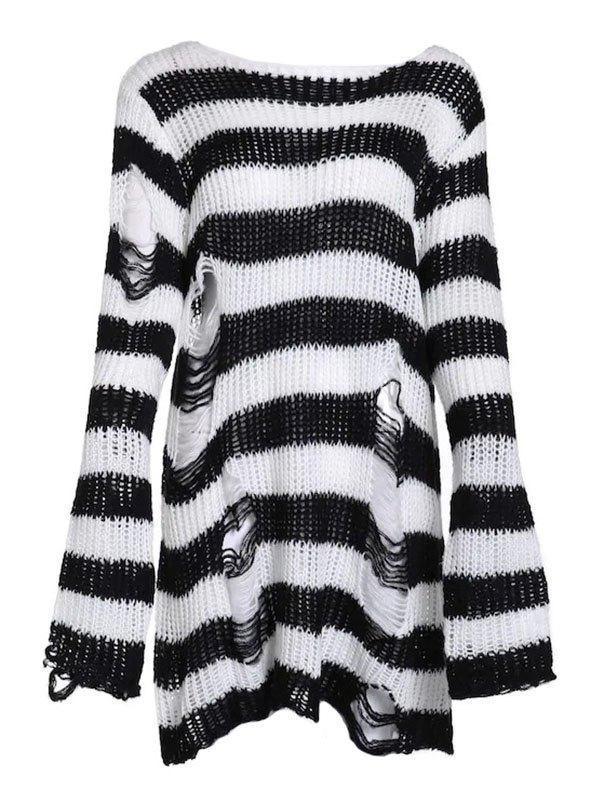 Langer Pullover mit Distressed-Streifen
