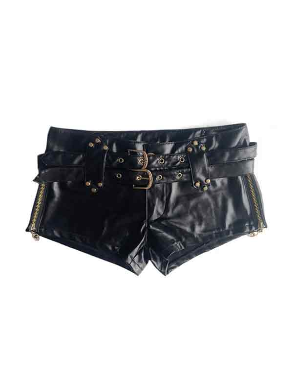 Pantalones cortos de cuero PU estilo hip hop oscuros y huecos