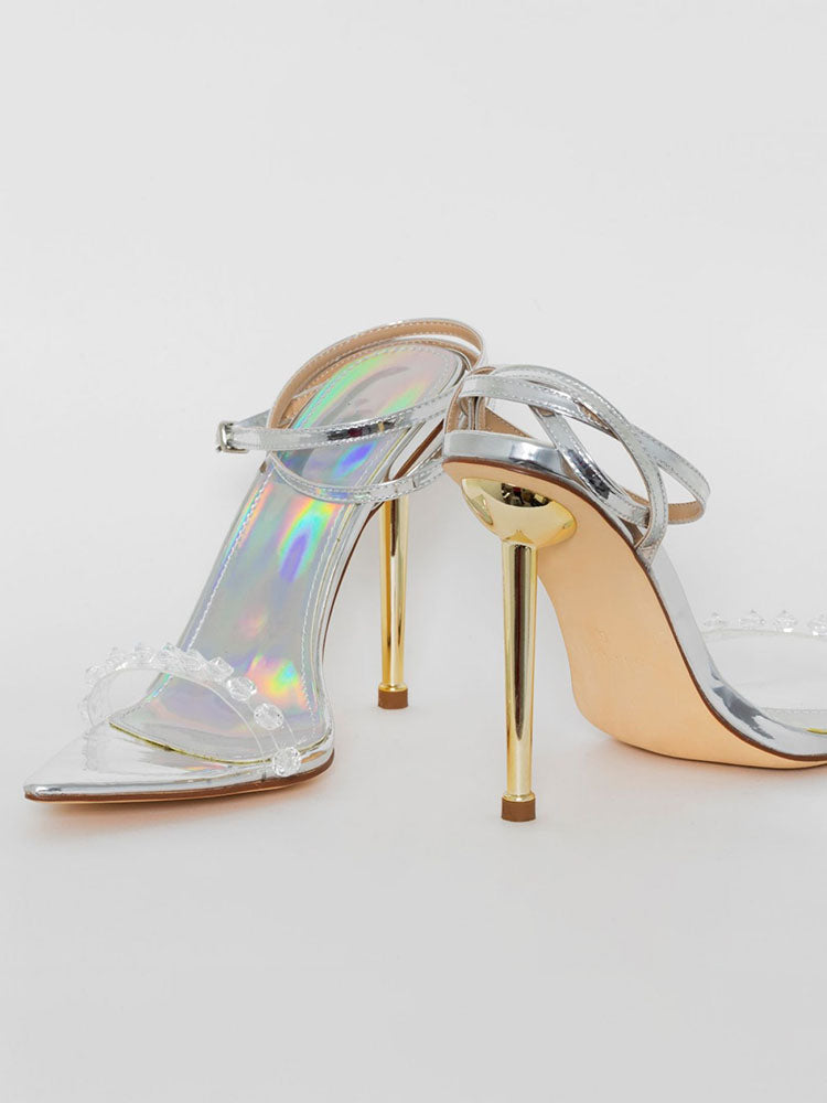 Transparente Stiletto-Absätze mit Schmucksteinen