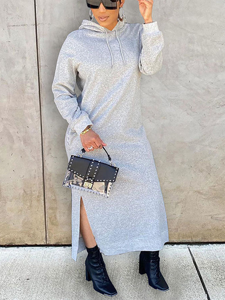 Kapuzenkleid mit schrägen Taschen und Kordelzug