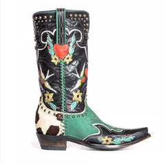 Retro bestickte Nieten-Farbblock-Damenstiefel