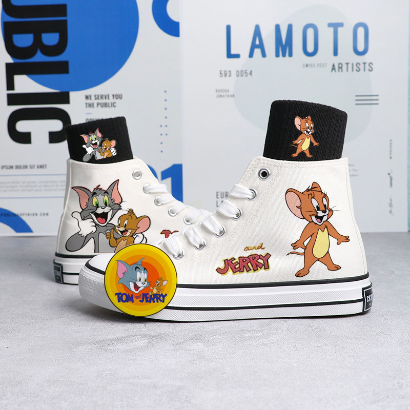 Zapatos de lona con estampado de dibujos animados de gato y ratón 