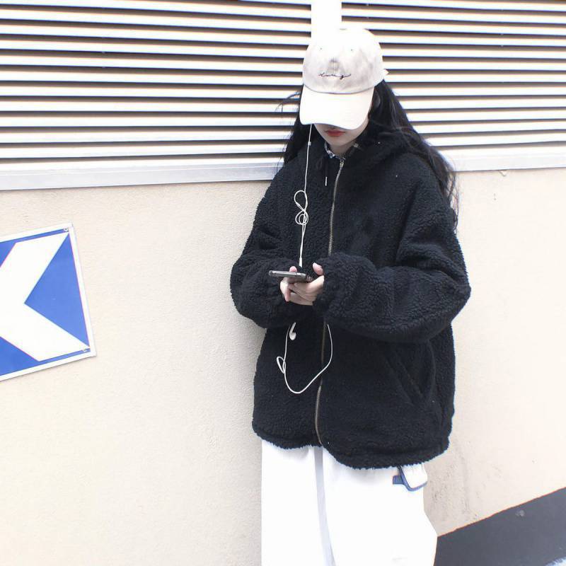 Preppy Wendejacke aus Lammwolle mit Kapuze