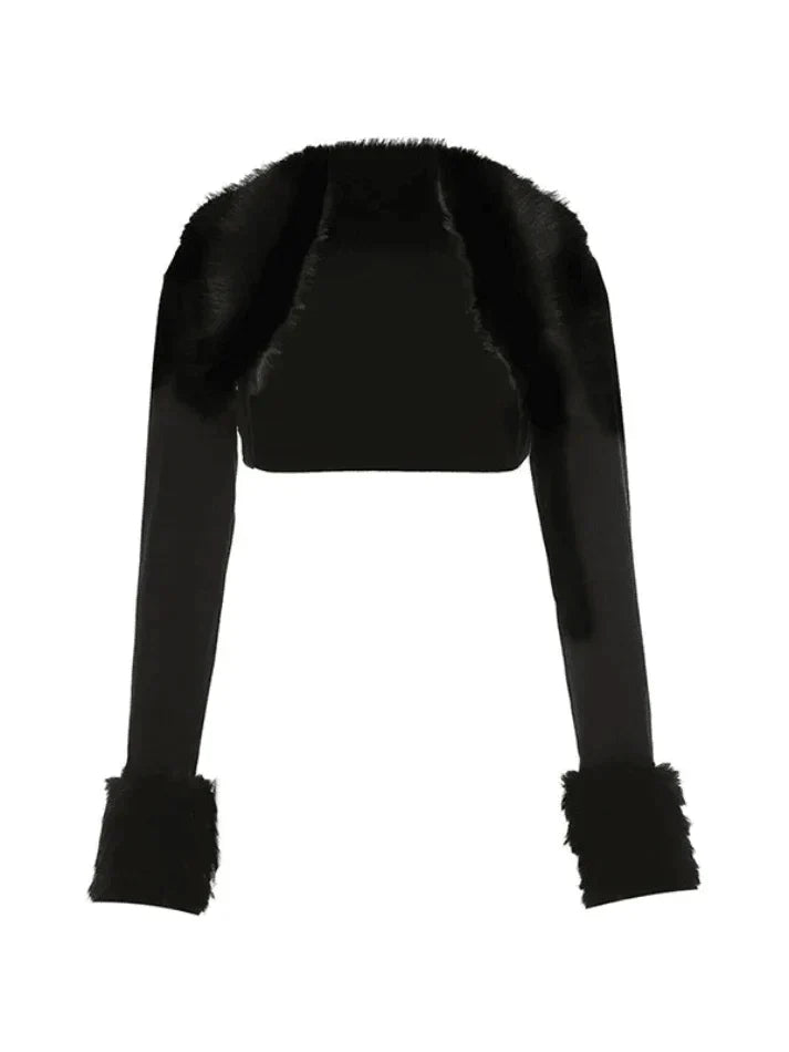 Schwarze Bolerojacke mit Pelzbesatz