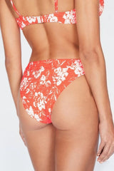Lachsfarbene Bikinihose mit Blumenmuster und hoher Taille