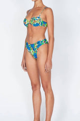 Medium Blue Floral Balconette Ruched Underwire Bikini Top