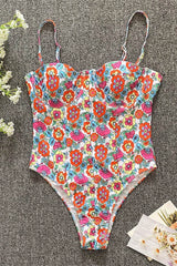 Einteiliger Badeanzug mit Bügel und Blumenmuster im Frühlingsstil