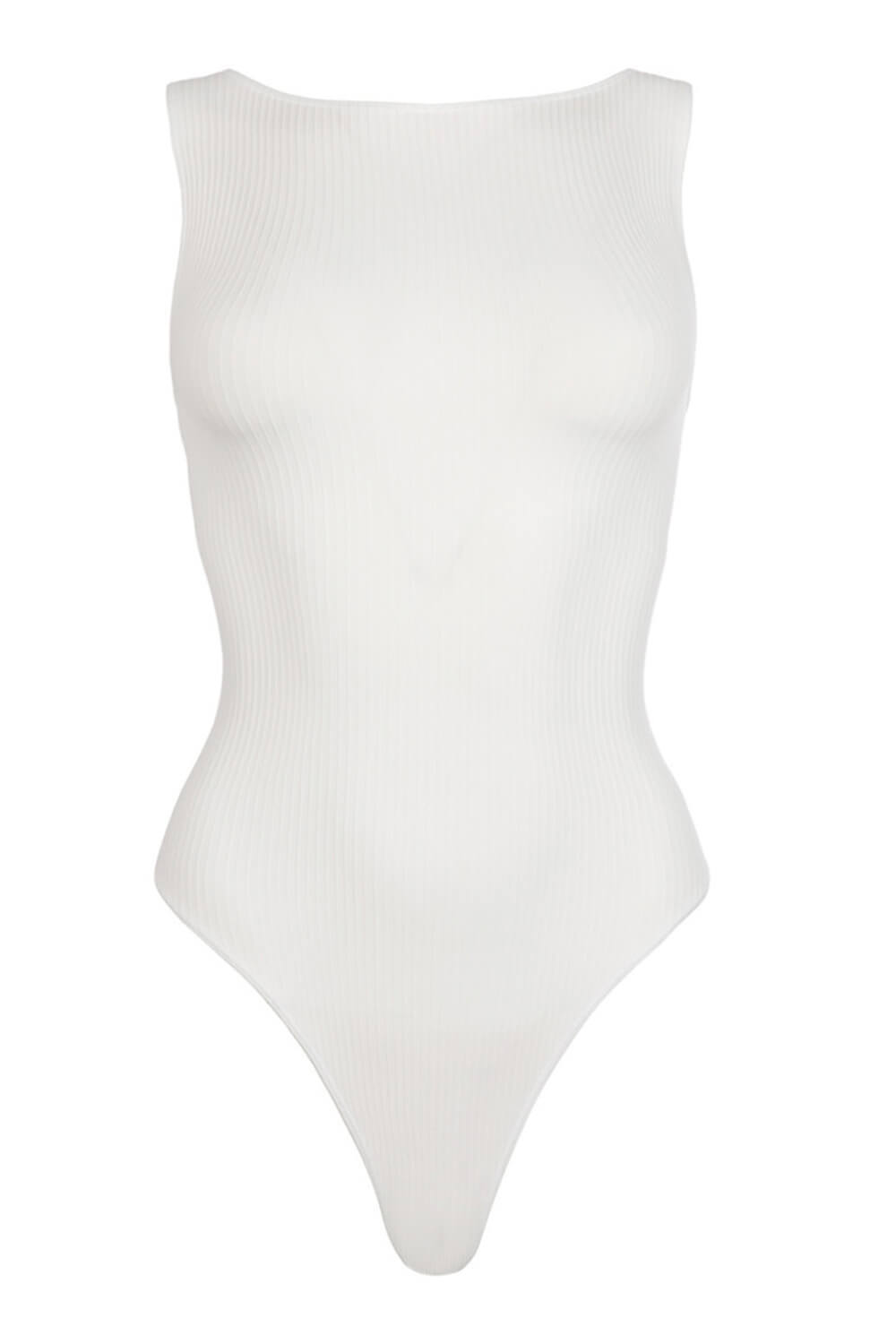 Gerippter Badeanzug mit hohem Halsausschnitt - Schwarz/Weiß