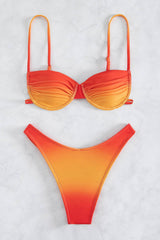 Ombre Balconette Underwire High-Cut Bikini Set - Red