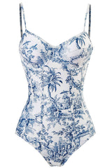 Balconette-Badeanzug mit Dschungel-Print - Blau/Grün