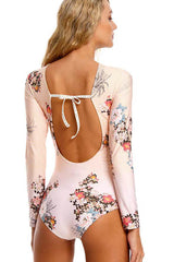 Einteiliger Badeanzug mit hohem Ausschnitt und langen Ärmeln im Vintage-Blumendruck