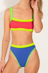 Colorblock Ribbed Bandeau High Waisted Bikini Set