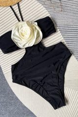 Einteiliger Badeanzug mit Neckholder und Cut-Outs in Rosette-Optik