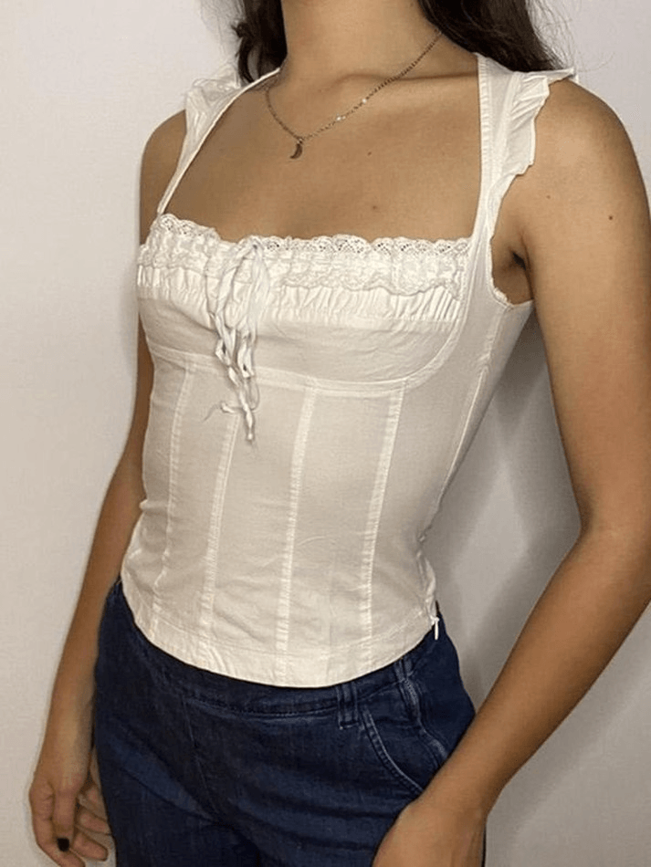 Top tipo corsé con cordones y mangas onduladas