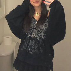 Sudadera con capucha estampada y cremallera frontal
