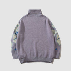 Niedlicher Rollkragenpullover mit Buchstaben &amp; Kaninchen Muster