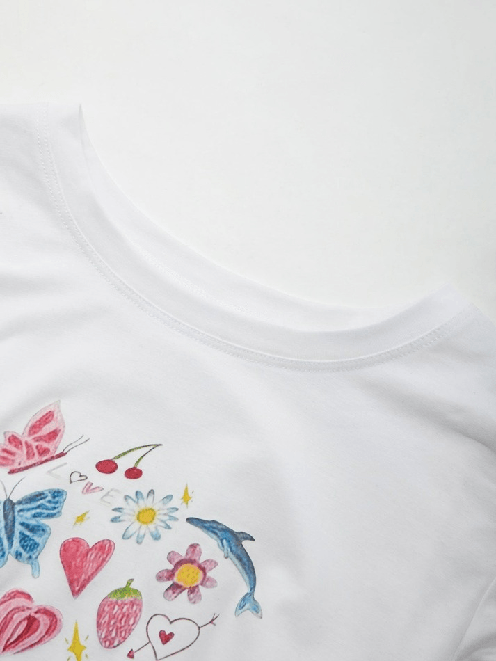 Top corto con estampado de mariposas afrutadas