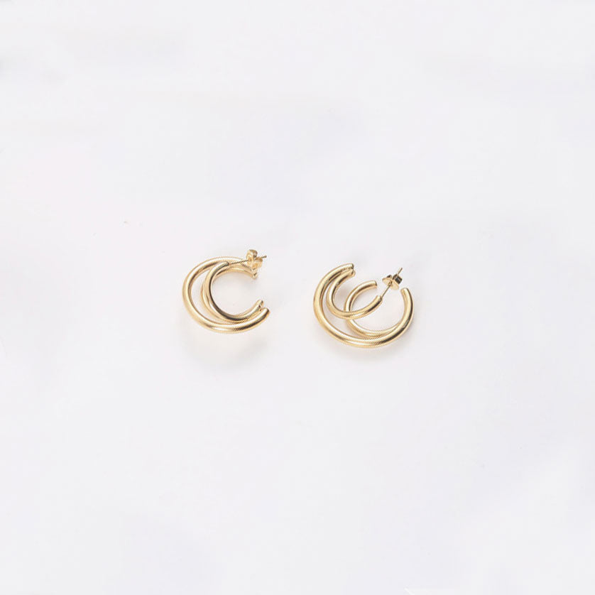 Pendientes de aro triples con baño de oro brillante - Oro