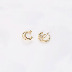 Pendientes de aro triples con baño de oro brillante - Oro