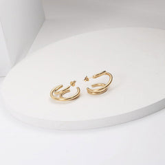 Pendientes de aro triples con baño de oro brillante - Oro