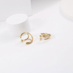 Pendientes de aro triples con baño de oro brillante - Oro