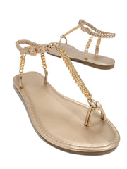 Flache Sandalen mit Metallkette