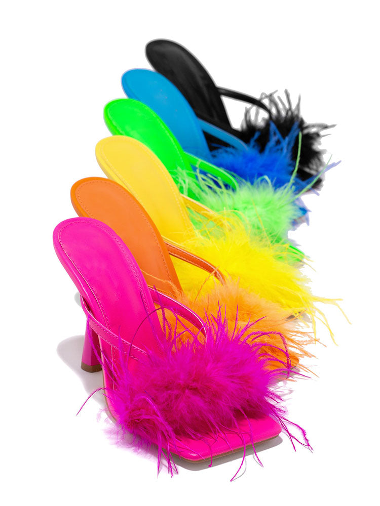 High Heel Pantoletten aus Federfell