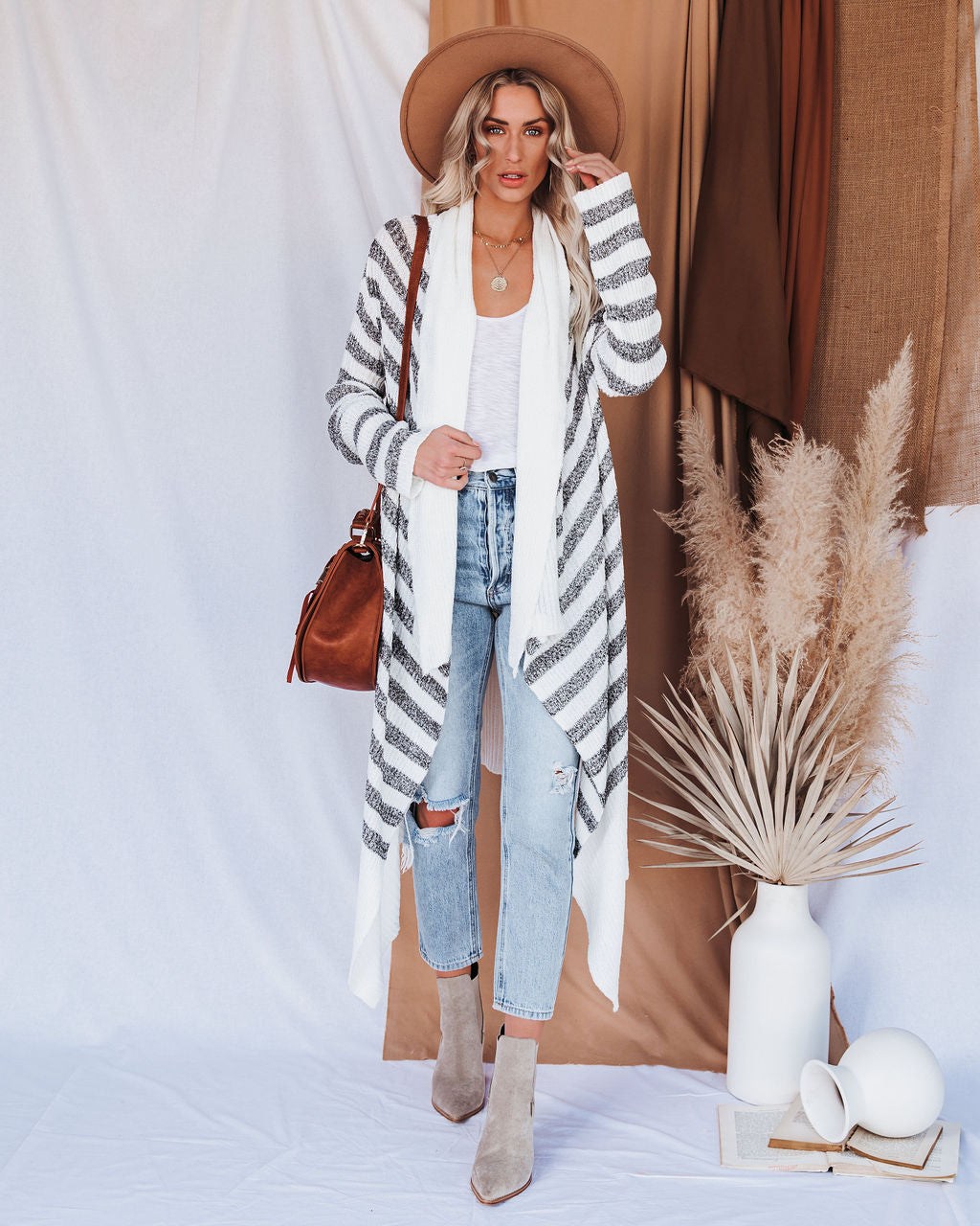 Helen gestreifte Strick-Drape-Cardigan – ENDGÜLTIGER VERKAUF