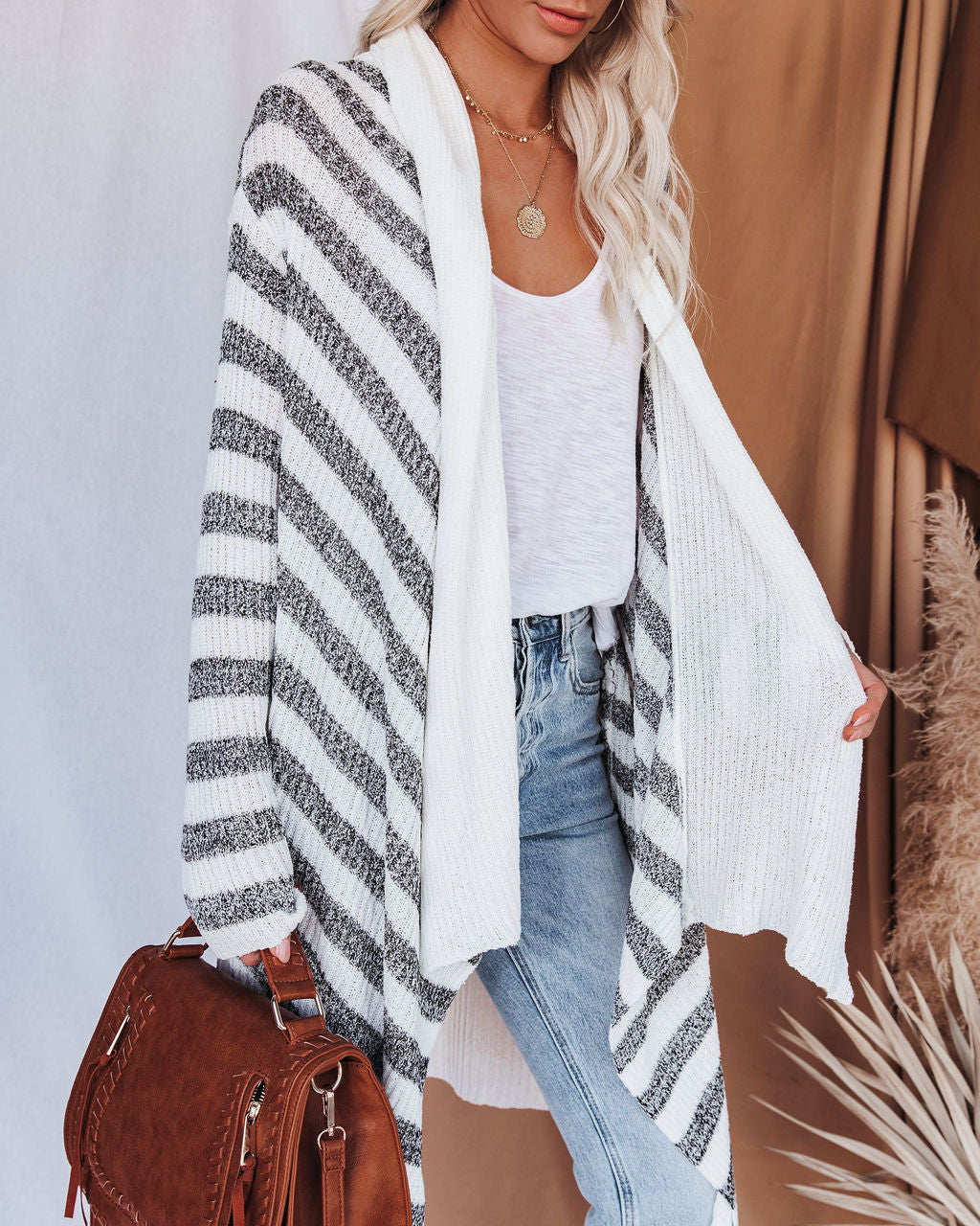 Helen gestreifte Strick-Drape-Cardigan – ENDGÜLTIGER VERKAUF