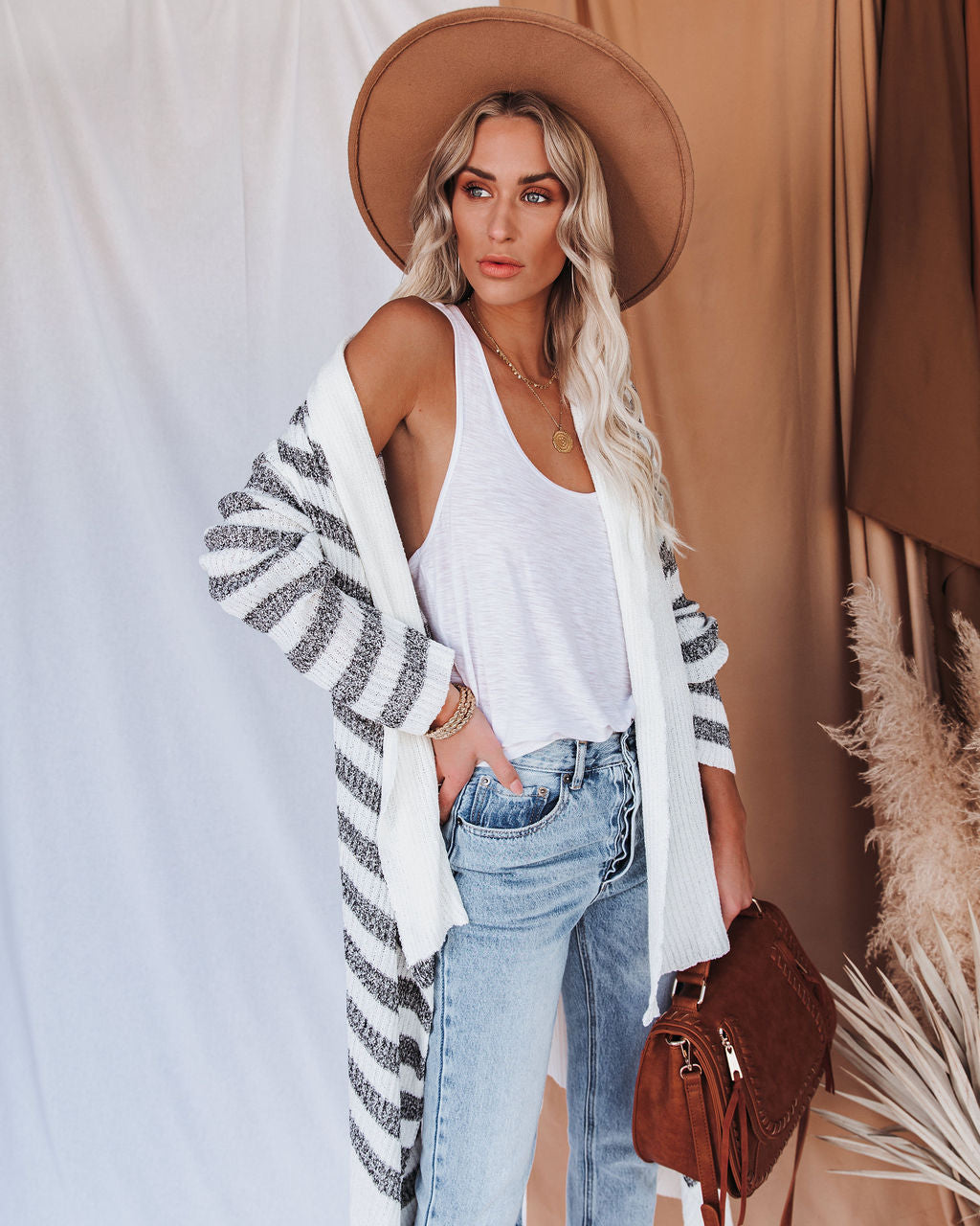 Helen gestreifte Strick-Drape-Cardigan – ENDGÜLTIGER VERKAUF
