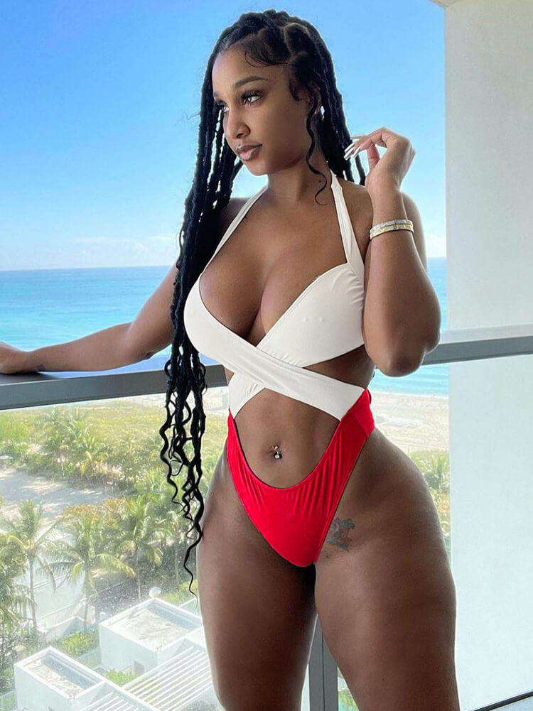 One Piece Halter Criss Cross Wrap Bikini Bandage Swimsuits Newgew