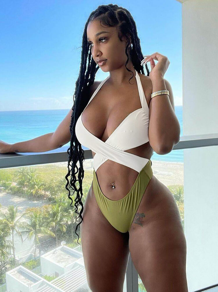 One Piece Halter Criss Cross Wrap Bikini Bandage Swimsuits Newgew