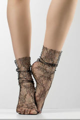 Socken mit floraler Spitze und Strasssteinen