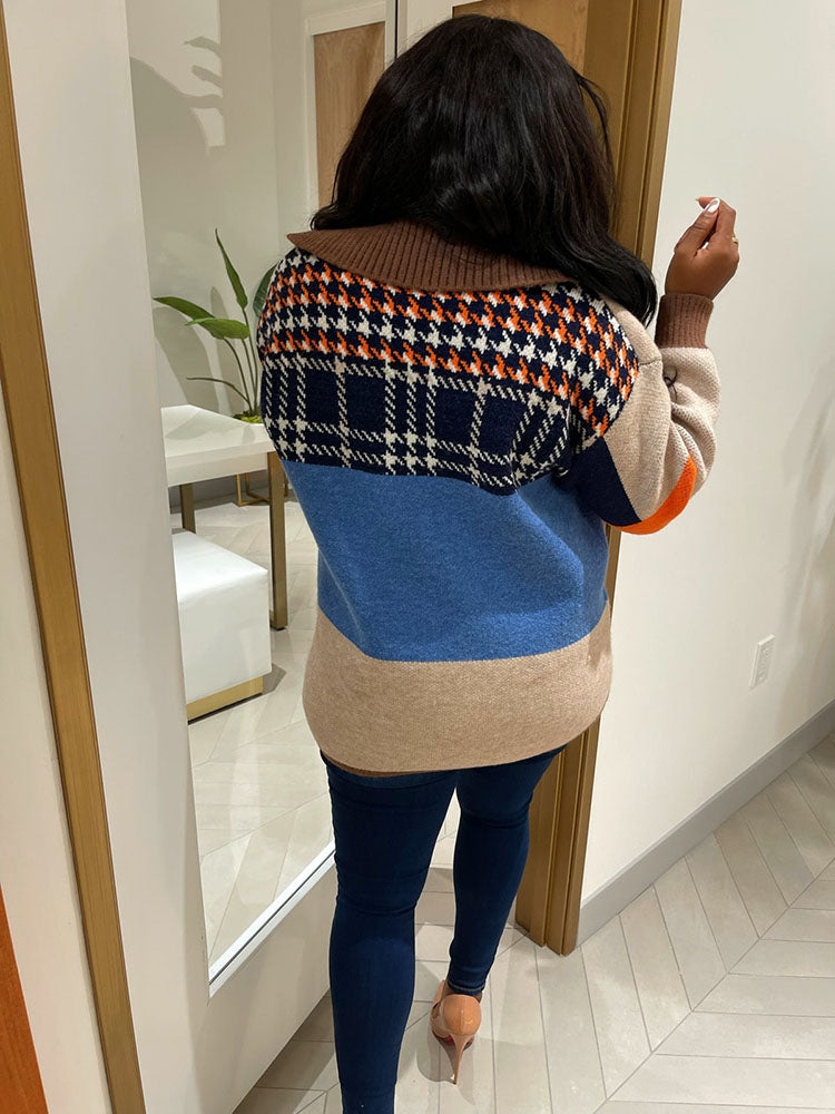 Strickjacke im Retro-Farbblock-Stil