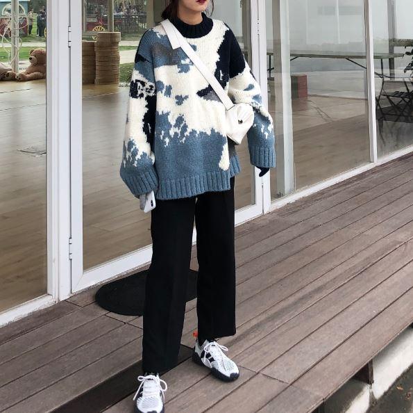 Blue Sky And White Clouds Loose Wool Knitted Sweater
