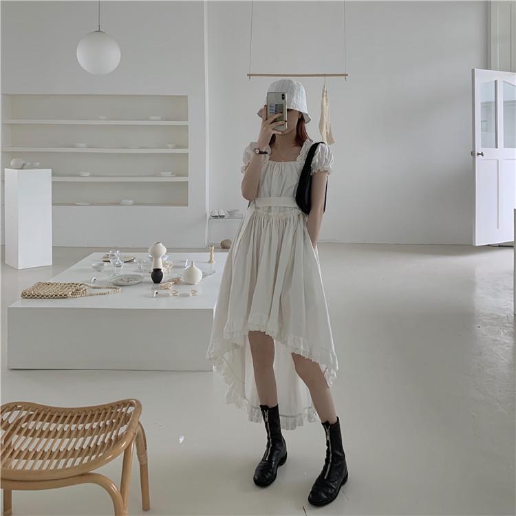 Vintage Ästhetischer asymmetrischer Rock Dünnes weißes Kleid