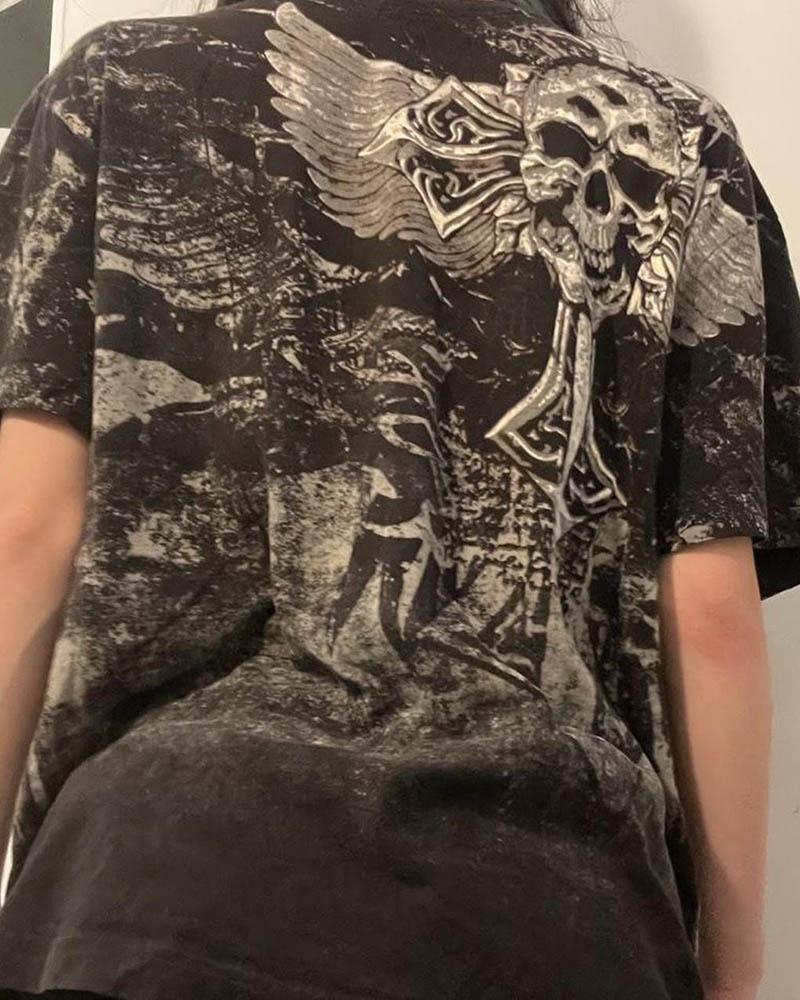 Umbriel – Oversize-T-Shirt mit Grunge-Grafik im Totenkopf-Stil