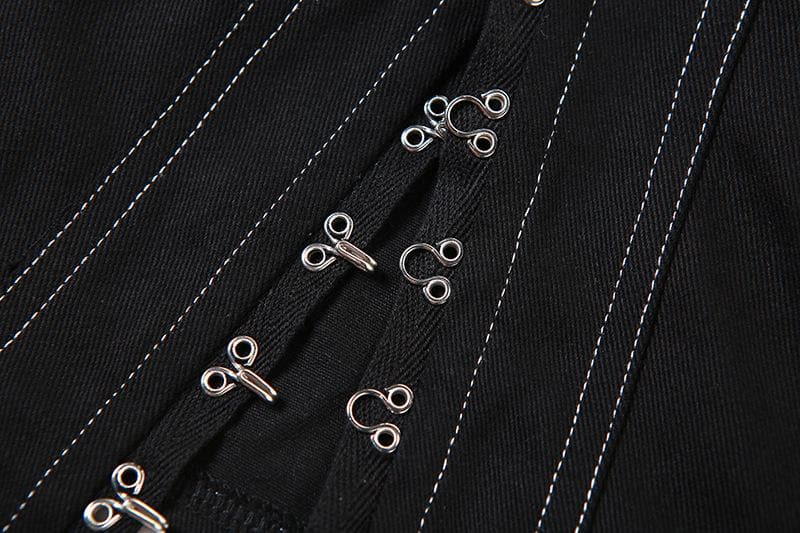 Rückenfreies Jeans-Tube-Top mit kontrastierender Knopfleiste und Ziertaschen
