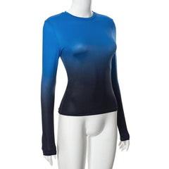 Langarm-Top mit Farbverlauf und kontrastierendem Rundhalsausschnitt