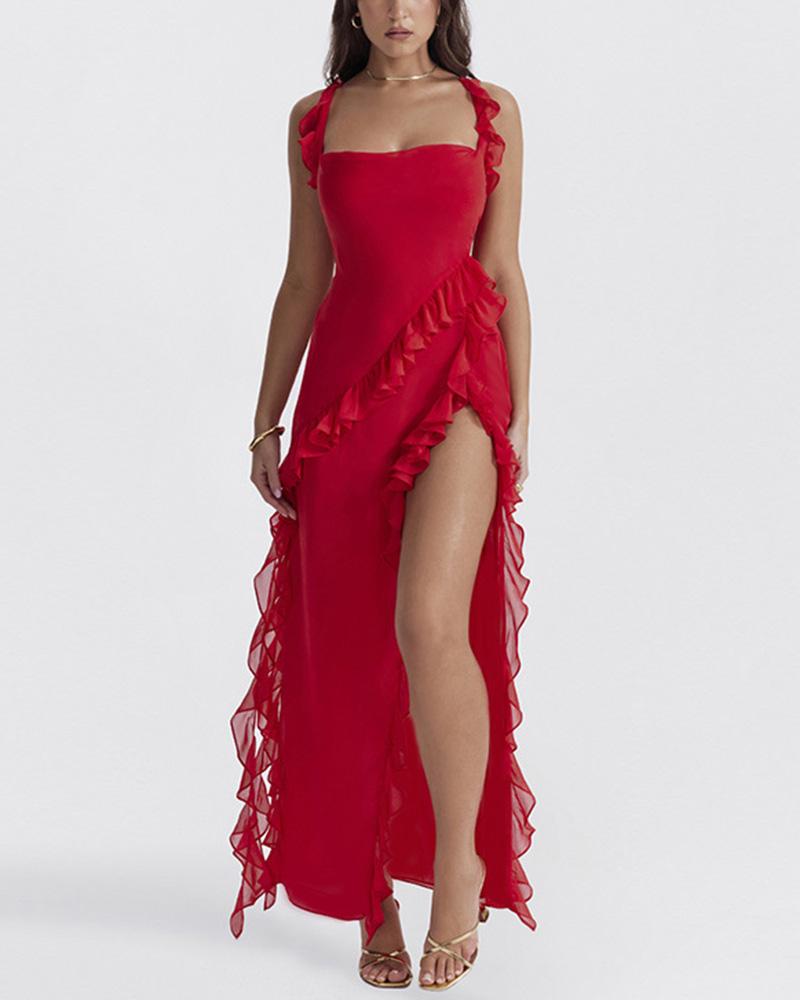 Romantisches, freizügiges Maxikleid mit Rüschen