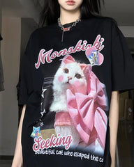 Camiseta oversize con el gato principal 