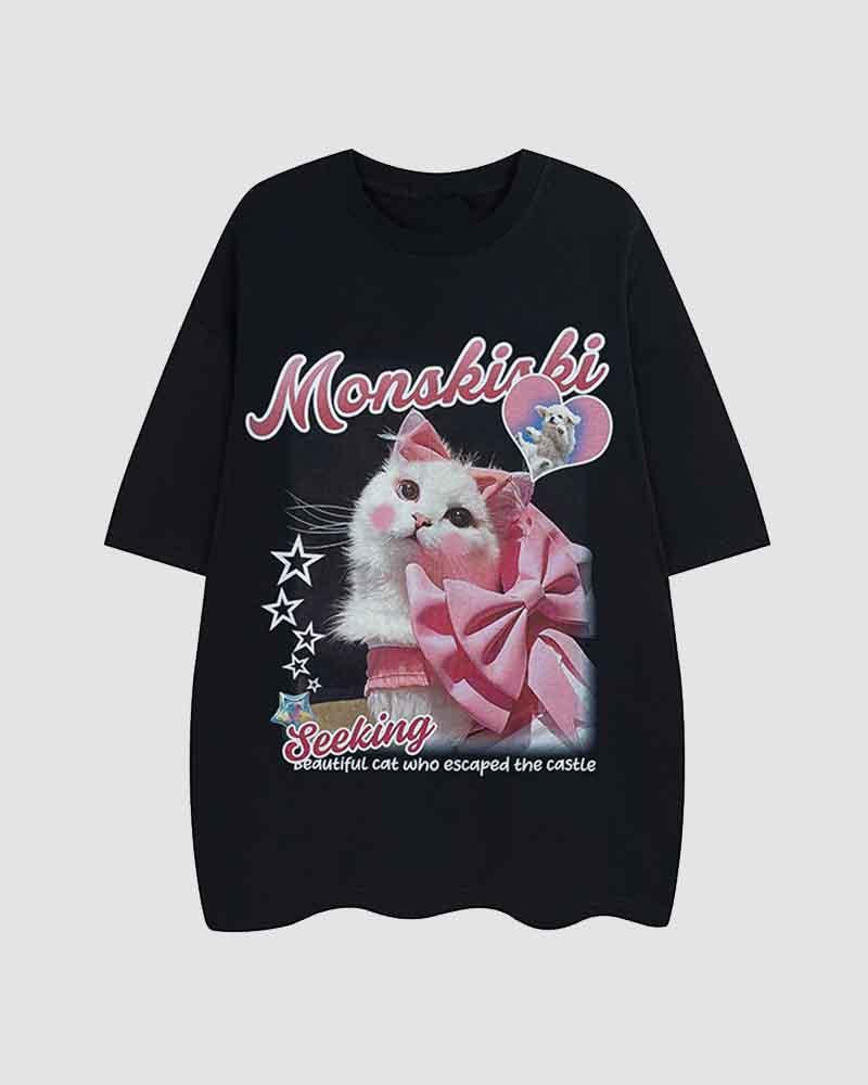 Camiseta oversize con el gato principal 