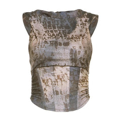 Ärmelloses, kontrastfarbenes Crop-Top mit Kapuze und Reißverschluss