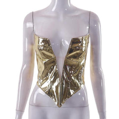 Metallic-Korsett-Tube-Top mit tiefem Ausschnitt, Reißverschluss und freiem Rücken