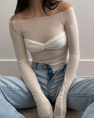Top bandeau de malla con hombros descubiertos Therris 