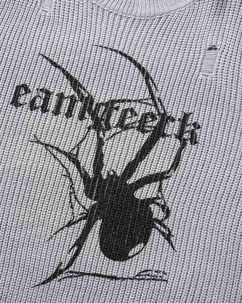 Gerippter Pullover mit Arachnid-Grunge-Muster
